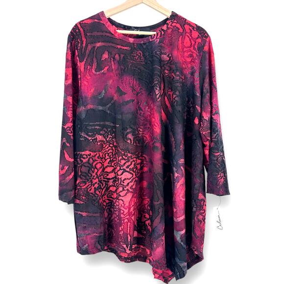 New Calessa Asymmetrical Abstract Animal Burnout Tunic Shirt Womens Plus Size 2X - Picture 1 of 6